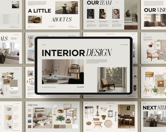 Canva-presentatiesjabloon interieur, interieurontwerper moodboard voor klant, canva-sjabloon interieurontwerp klantgids