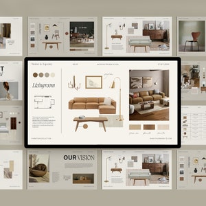 Plantilla de Canva para presentación de diseño de interiores, tablero de ideas de diseño de interiores para clientes, presentación de guía de clientes de Canva para diseñadores de interiores