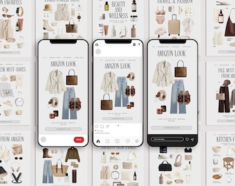 90 LTK, Instagram & Pinterest Canva Templates | Post + Story Sizes for Amazon Finds, Gift Guides and Influencer Roundup Content