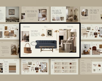 Canvasjabloon interieurontwerp klantpresentatie | Bewerkbaar moodboard, klantvoorstel en portfoliokit voor interieurontwerpers