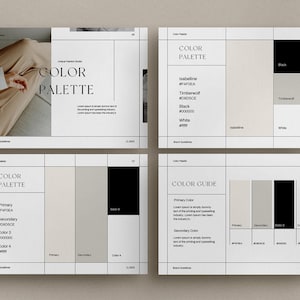 Canva brandbook template for designers and businesses with modern layouts for brand identity, typography, colors, and logo applications.