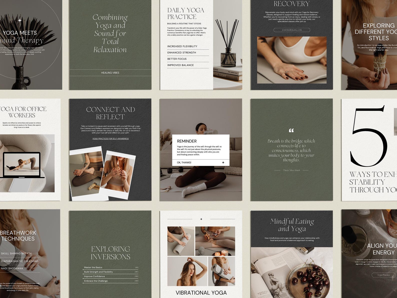 Yoga Instagram Portrait Post Canva Template, Social Media Bundle for ...