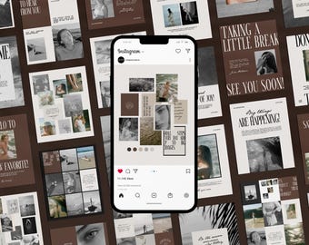 40 Editable Instagram Post Canva Templates | Neutral Aesthetic Collage and Quote Designs | Brand and Influencer Content Kit
