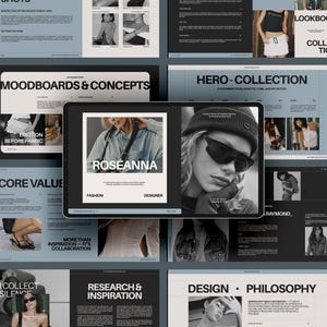 Modelo de Portfólio de Designer de Moda de 20 Páginas no Canva | Apresentação Editável de Designer de Moda para Lookbooks, Biografias, Estudos de Caso e Projetos de Clientes