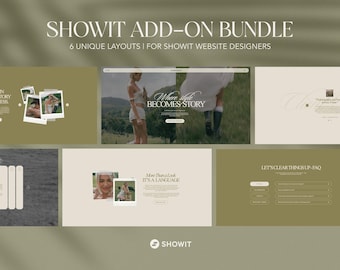 6 Showit Canvas Templates Bundle | Editable Showit Add-On Layouts for Banner, About, Pricing, FAQ, Gallery & Testimonials Sections
