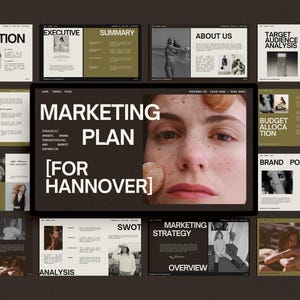May include: A marketing plan for a business called Hannover. The plan includes sections for executive summary, target audience analysis, budget allocation, brand positioning, SWOT analysis, and marketing strategy.