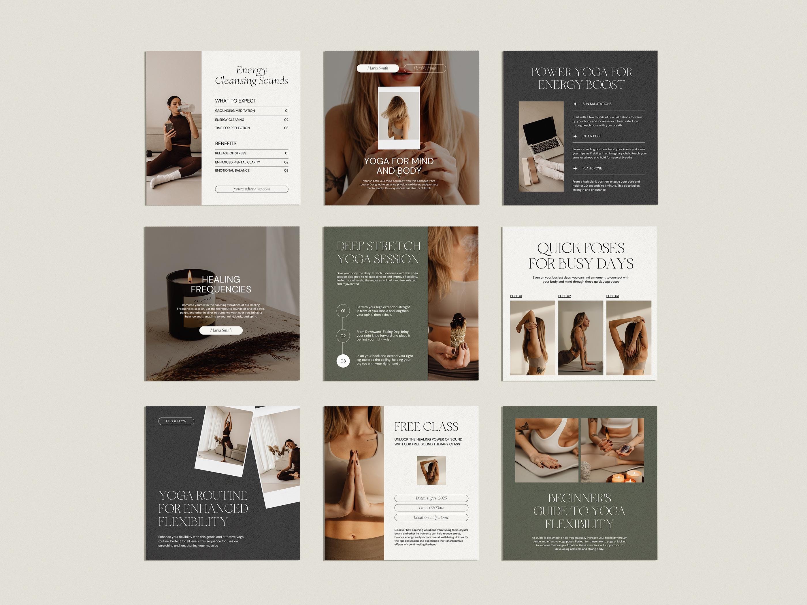 30 Editable Yoga Instagram Post Canva Templates | Social Media Bundle ...