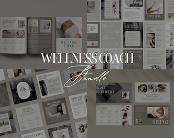 180 Wellness Coach Canva Templates | Editable Ebook, Instagram Posts & Course Slide Deck Bundle for Health Coaches