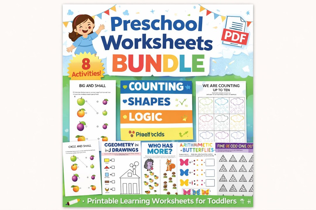 Printable Preschool Worksheets Bundle | Math & Geometry Activities for ...