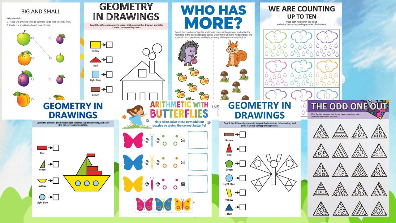 Printable Preschool Worksheets Bundle | Math & Geometry Activities for ...