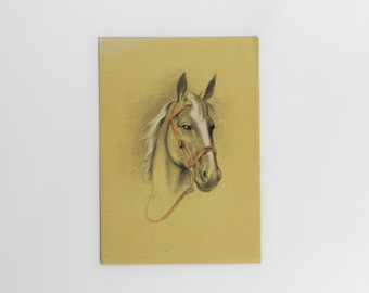 Cartolina d'apertura vintage con ritratto dipinto di un cavallo.