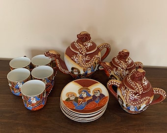 Juego de café vintage de porcelana Nakasima pintada a mano japonesa.