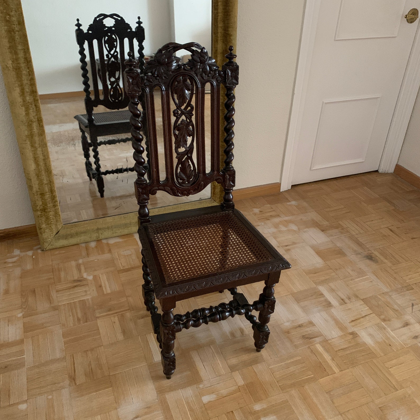 Antique Spanish Carved Wooden High Back Oak Chair Etsy