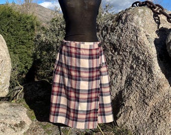 Vintage Jamie Mc Shim Plaid Tartan Scottish Kilt Pleated Wrap Skirt Size 22 UK. Ladies Tartan Kilted Mid-calf Length Pleat Skirt