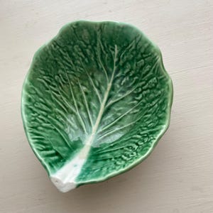 Vintage SECLA Cabbage Leaf Bowl | Green Majolica Serving Dish | Portuguese Ceramic Rustic Kitchen Decor