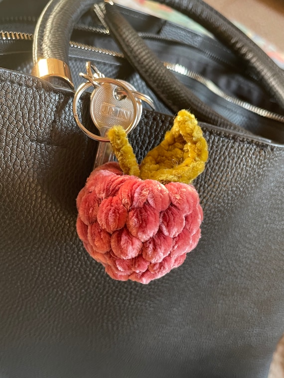 Crochet strawberry-apple keyring/keychain