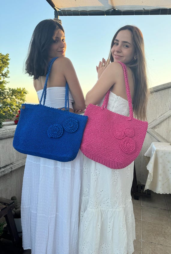 Pink Handmade Bag, Paper Yarn Bag, Summer Bag, Colorful