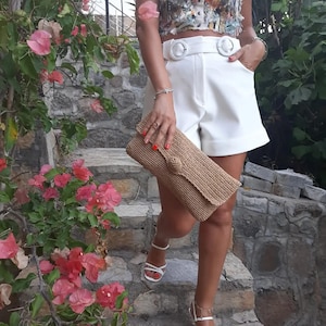 Tasche aus Papiergarn, Clutch aus Papiergarn, kleine Strandtasche, Abendtasche, Sommergeschenke, handgemachte Tasche