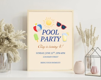 Customizable Pool Party Birthday Invitation - Digital or Printed