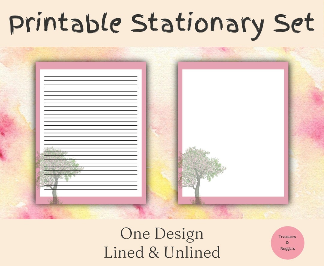 Cherry Blossom Printable Stationery, Pink Border (8.5x11 Inches PDF) - Etsy