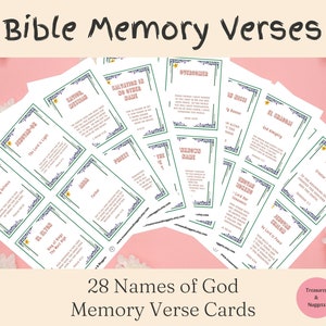 28 Namen Gottes mit Bibelverse, Speicherkarten, jede Karte ist 3,5 "x 4,5", druckbare Schriftkarten, Sofort-Download, PDF, Namen Gottes