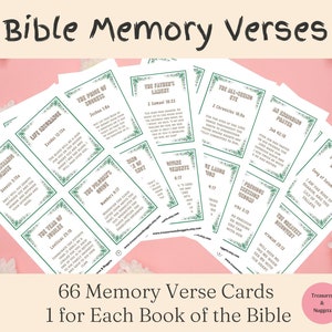 66 versículos bíblicos, tarjetas de memoria, una para cada libro de la Biblia, cada tarjeta mide 3,5"x4,5", tarjetas bíblicas imprimibles, descarga instantánea, PDF