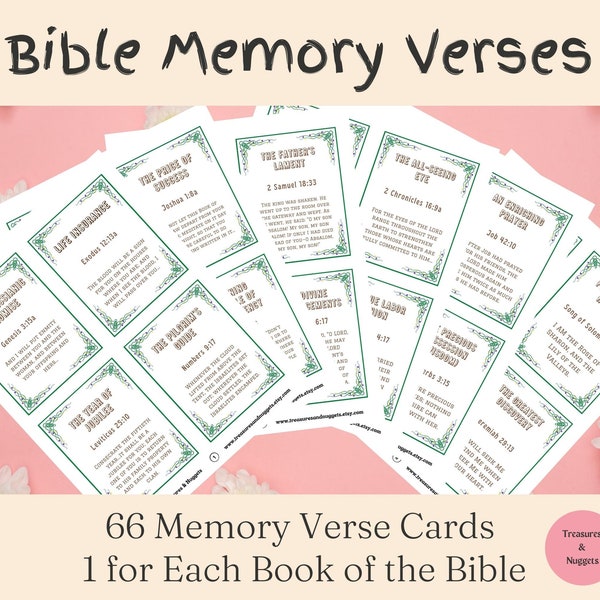66 Bible Verses, Memory Cards, One for Each Book of the Bible, Each Card is 3.5"x4.5", Printable Scripture Cards, Instant Download, PDF