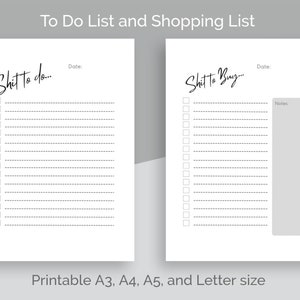 Minimal Simple To Do List, Shopping List, Printable, Check list
