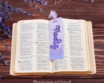 Marque-pages lavande pastel - Motifs violet, bleu ciel et fleurs, cadeaux faits main