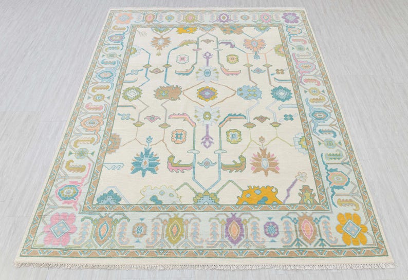 Modern Oushak Rug, Nursery Rug, Handmade Rug, Living Room Rug, Dining Room Rug, Grandmillenial Rug, Traditional Home, Wool Rug, Heirloom Rug image 3