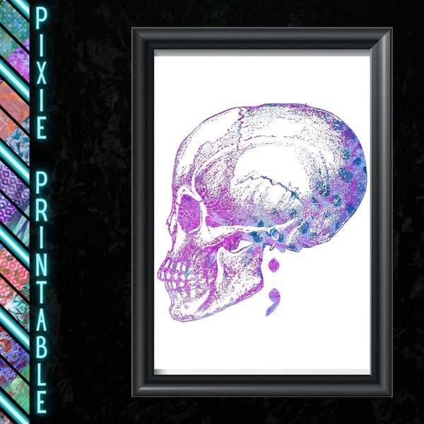 Pixie ALIVE Inspirational Motivational Skull Depression Semicolon Abstract Art Therapy Digital Download Print At Home Office Studio Study