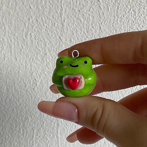 Pendentif grenouille de la Saint-Valentin, cadeau fait à la main, porte-clés de la Saint-Valentin en argile