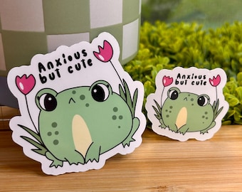 Anxious But Cute Sticker, Anxious Frog Sticker, Self Care Sticker, Handdrawn Frog Sticker, Mental Health Sticker, Anxiety Stickers for Her
