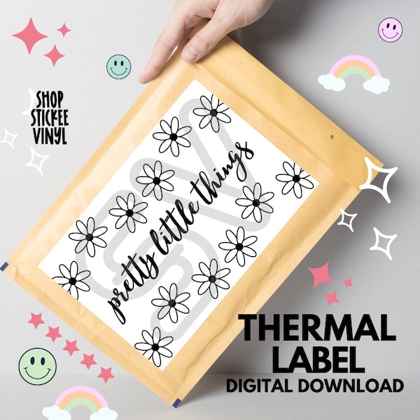 Thermal Label Digital Download, 4x6" PNG Label, Pretty Little Things Stickers, Packaging Thermal Printer Labels, Flower PNG Printables