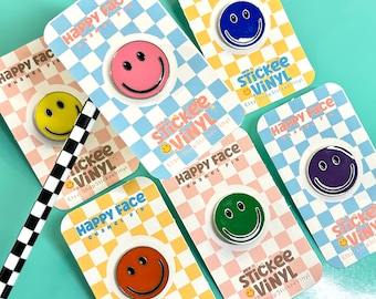 Smile Face Enamel Pin, Happy Face Pushback Pin, Colorful Smiling Pin, Retro Enamel Pin, Cute Smiling Bag Pin, Hard Enamel Pin, Lapel Pin