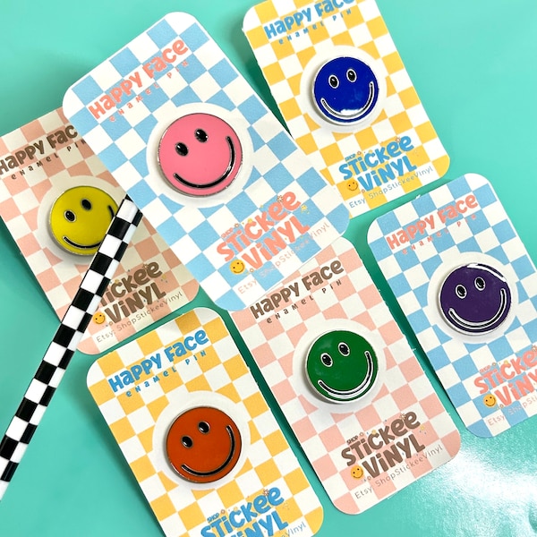 Smile Face Enamel Pin, Happy Face Pushback Pin, Colorful Smiling Pin, Retro Enamel Pin, Cute Smiling Bag Pin, Hard Enamel Pin, Lapel Pin