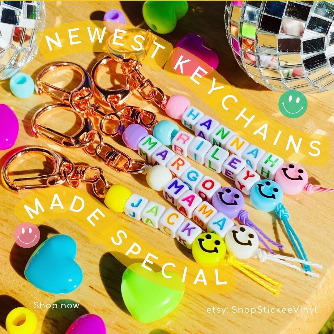 Personalized Beaded Keychain, Colorful Keychain for Bags, Square Bead ...
