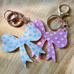 Coquette Bow Keychain, Girly Bow Keychain, Handmade Keychain, Unique Gift for Her, Pink Bow Charm