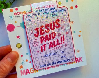 Jesus Paid it All Magnetic Bookmark, Christian Bookmark,  Bible Study Gift, Bible Journaling Accessory, Faith Bookmark, Girly Gift for Her
