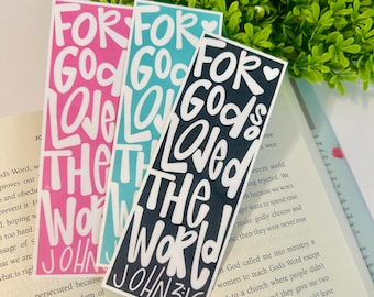 For God So Loved the World Bookmark, Christian Bookmarks, Bible Verse Bookish Gift, Handwritten Positive Bookmark, John 3:16 Artwork