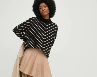 Black Striped Sweater, Crochet Sweater, Hand Knitted Warm Sweater, Oversize Sweater, Unisex Sweater, Multi Colored Sweater