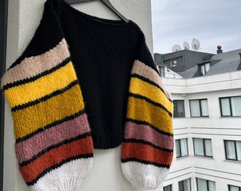 Colorful Striped Sweater, Crochet Sweater, Hand Knitted Warm Sweater, Oversize Sweater, Unisex Sweater, Multi Colored Sweater