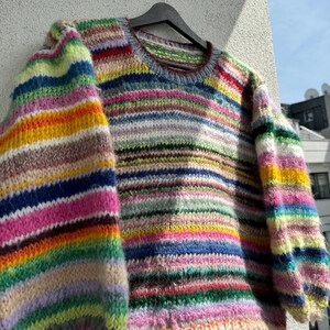 Colorful Striped Sweater, Crochet Sweater, Hand Knitted Warm Sweater, Oversize Sweater, Unisex Sweater, Multi Colored Sweater Mohair sweater