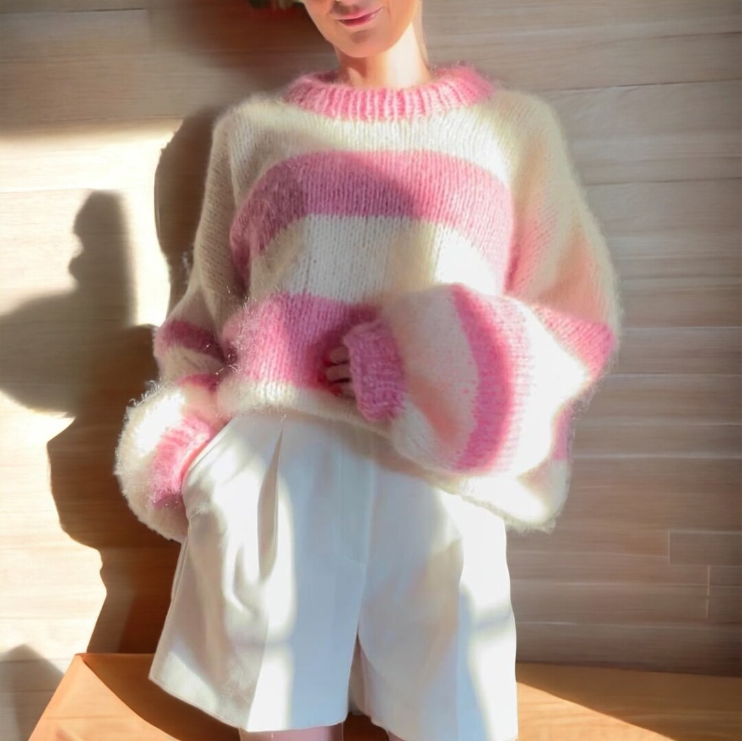 Striped Sweater, Crochet Sweater, Hand Knitted Warm Sweater, Oversize ...
