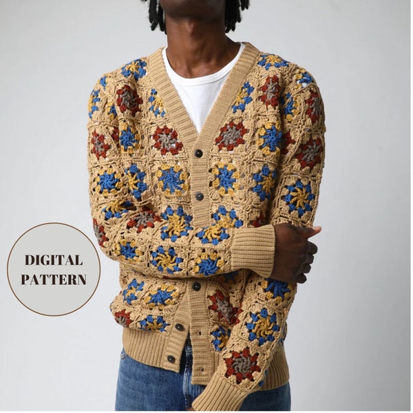 PDF Pattern, Crochet Cardigan For Man, Cardigan PDF Pattern , from size 2XS to 5XL - English