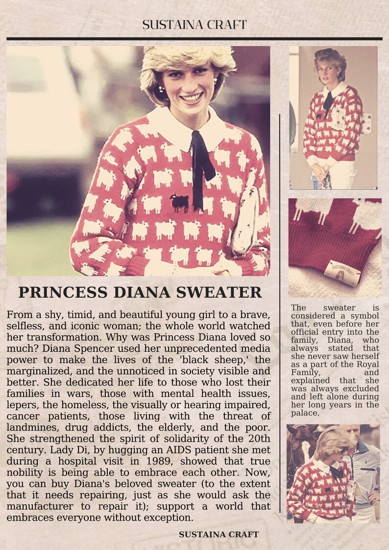 Prinzessin Diana schwarzer Schafpullover, Unisex-Pullover für Weihnachten, weicher Pullover, Dianas schwarzer Schafpullover, roter Damenpullover Bild 3