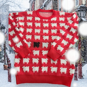 Prinzessin Diana schwarzer Schafpullover, Unisex-Pullover für Weihnachten, weicher Pullover, Dianas schwarzer Schafpullover, roter Damenpullover Rot