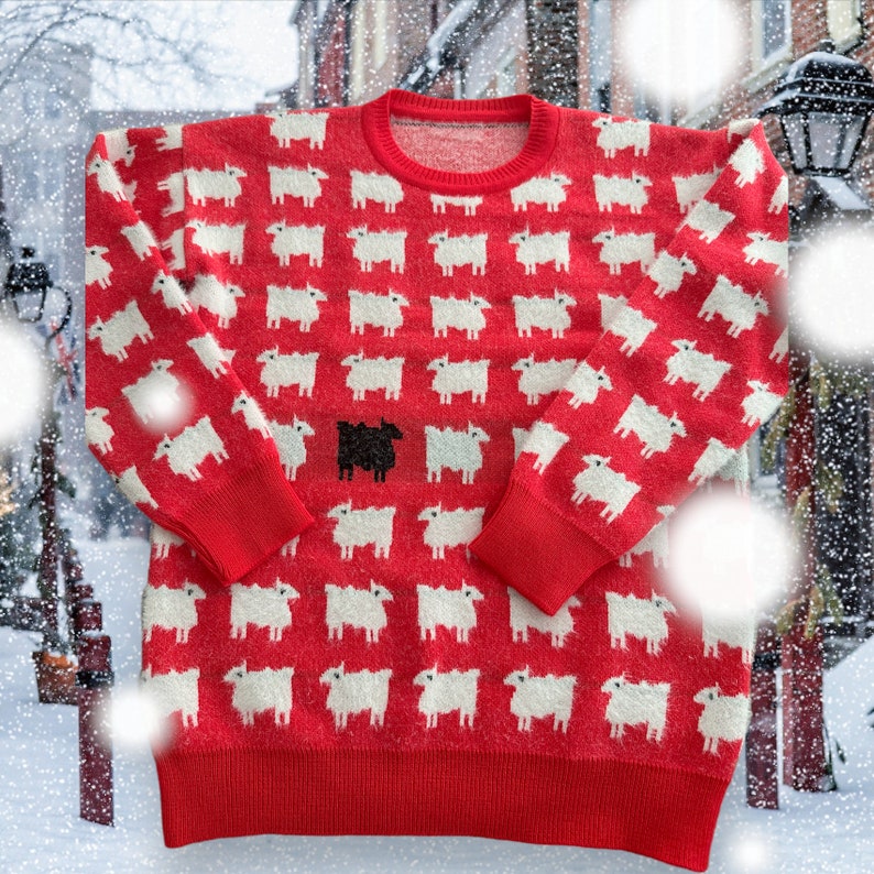 Prinzessin Diana schwarzer Schafpullover, Unisex-Pullover für Weihnachten, weicher Pullover, Dianas schwarzer Schafpullover, roter Damenpullover Rot