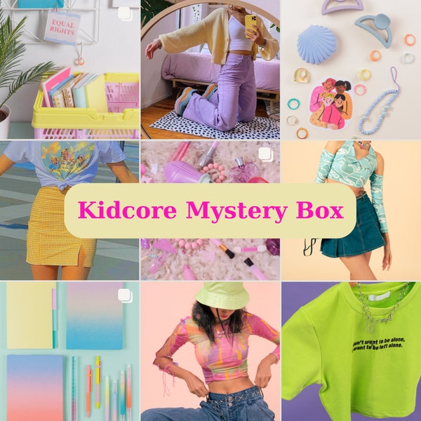 Kidcore Mystery Box y2k années 90 80 2000 tenue inspirée paquet de vêtements mystère sac porte-bonheur boîte surprise cadeaux d'anniversaire