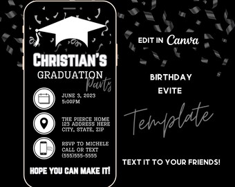 Editable Graduation Evite, Graduation Party Invite, Grad Party Phone Invitation, Text Invitation, 2023 Gradutation Invite, Template
